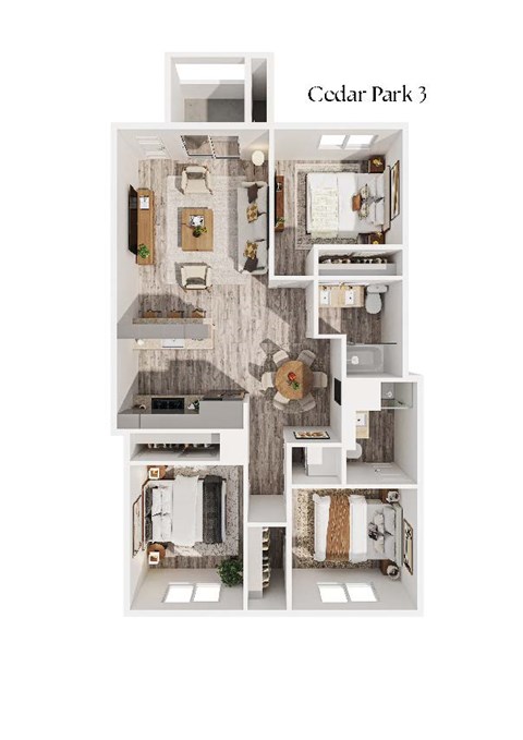Floor plan for 3 beds, 2 baths, 1300 sqft